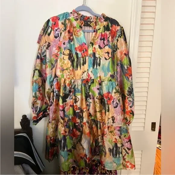 Stine Goya Jasmine Tiered Printed Lamé Mini Dress - Picture 3 of 11